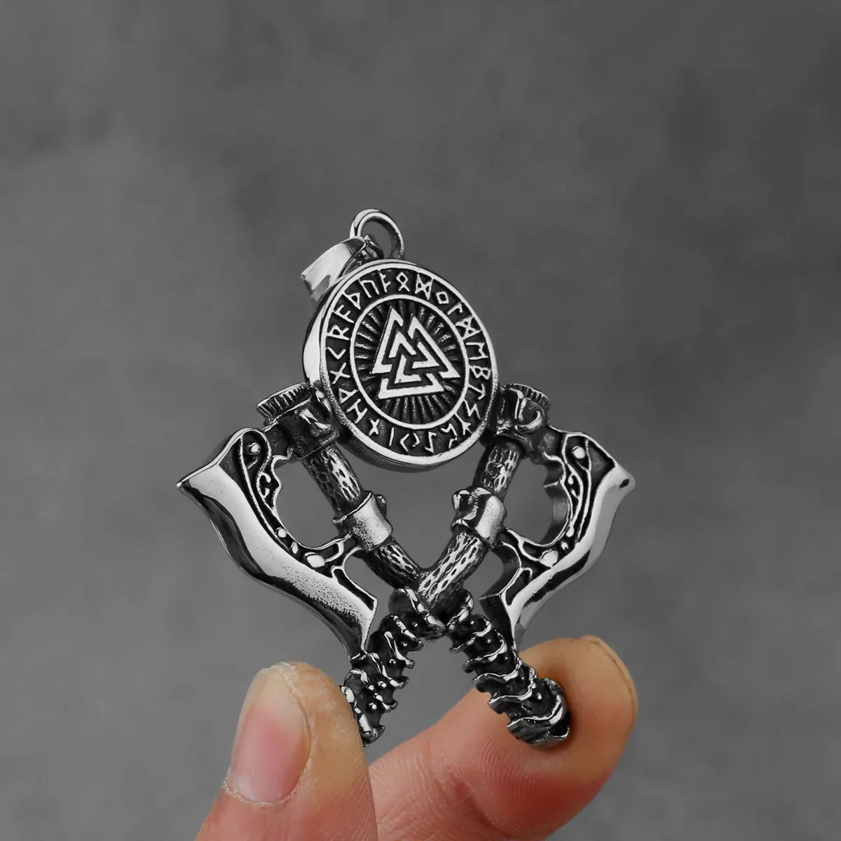 Novelteez Viking Double Axe Pendant - Stainless Steel Necklace for Men, Valknut Rune & Warrior Style