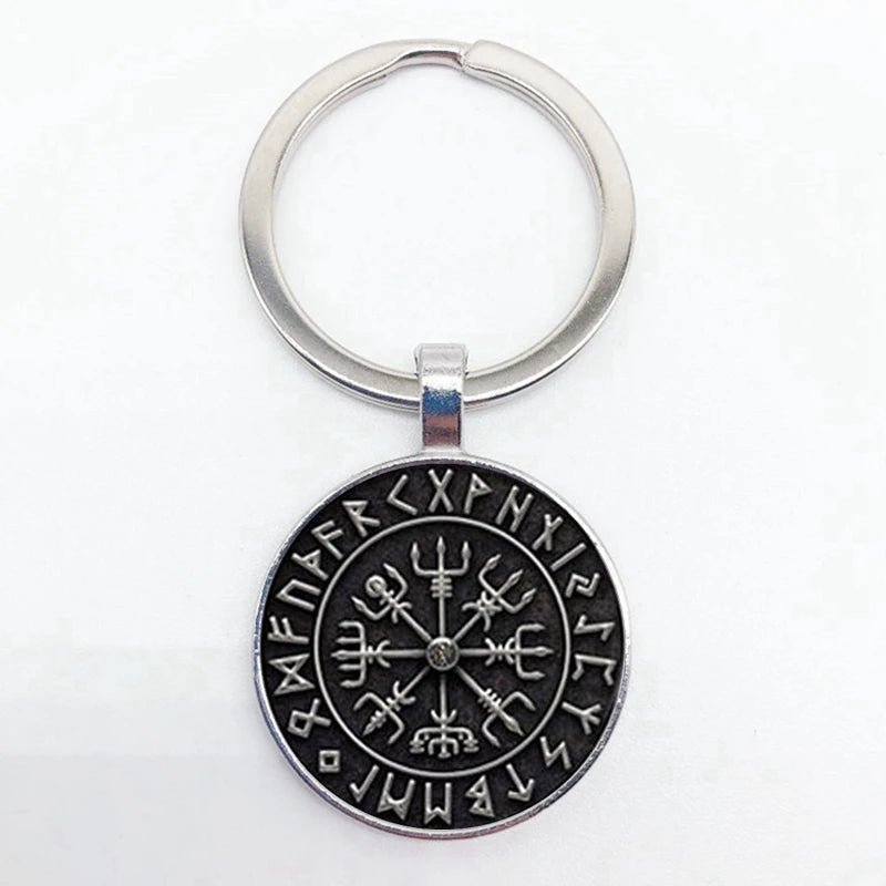 Popular New Vegvisir Viking Pirate Keychain Viking Compass Pattern Glass Pendant Keychain Best Gift