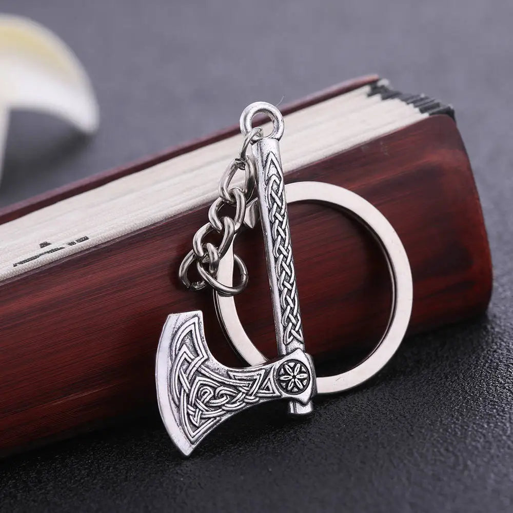 Valknut Triquetra Axe Pendant Keychain Men Women Vintage Keyring Compass Celtics Knot Wicca Viking Jewelry for Bag