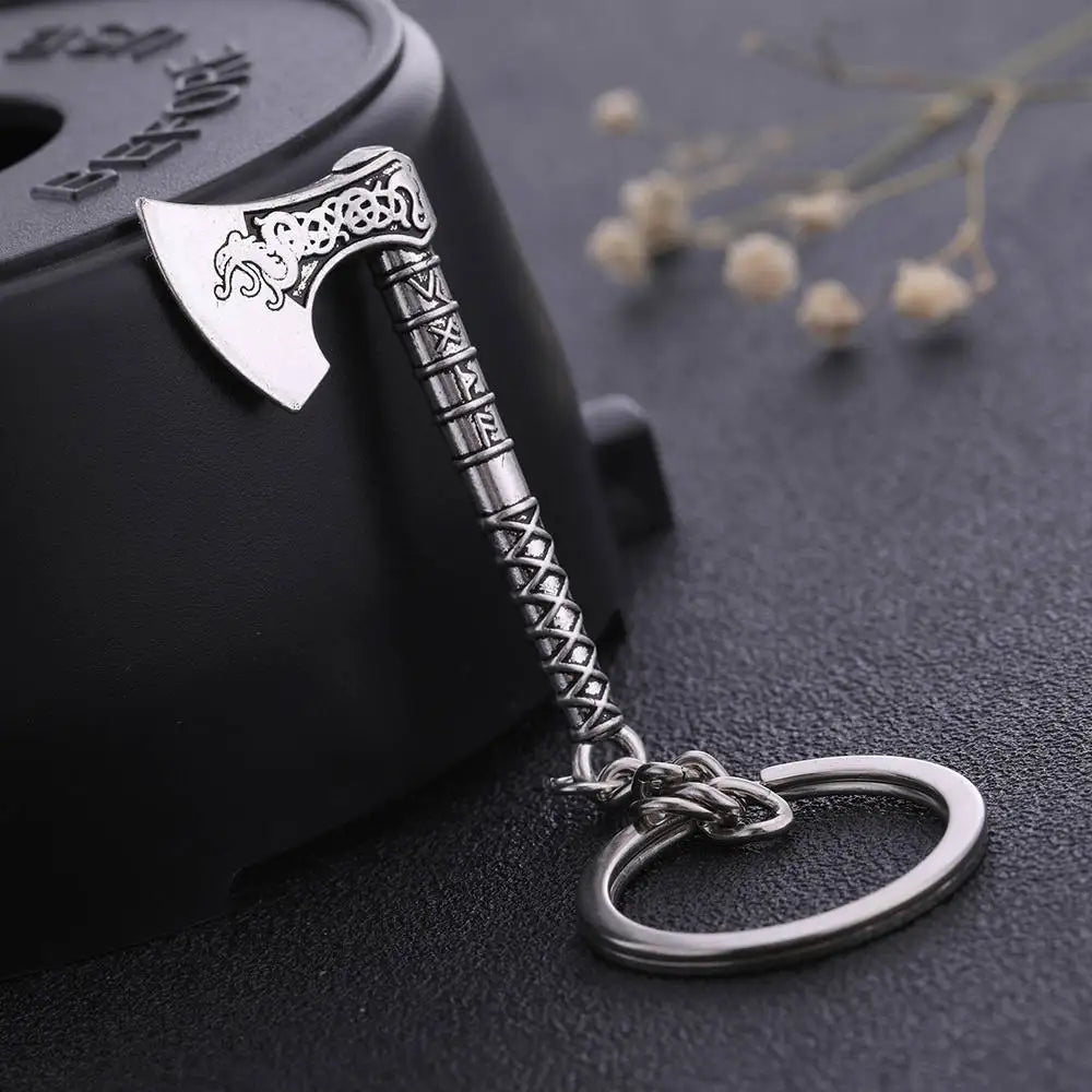 Valknut Triquetra Axe Pendant Keychain Men Women Vintage Keyring Compass Celtics Knot Wicca Viking Jewelry for Bag