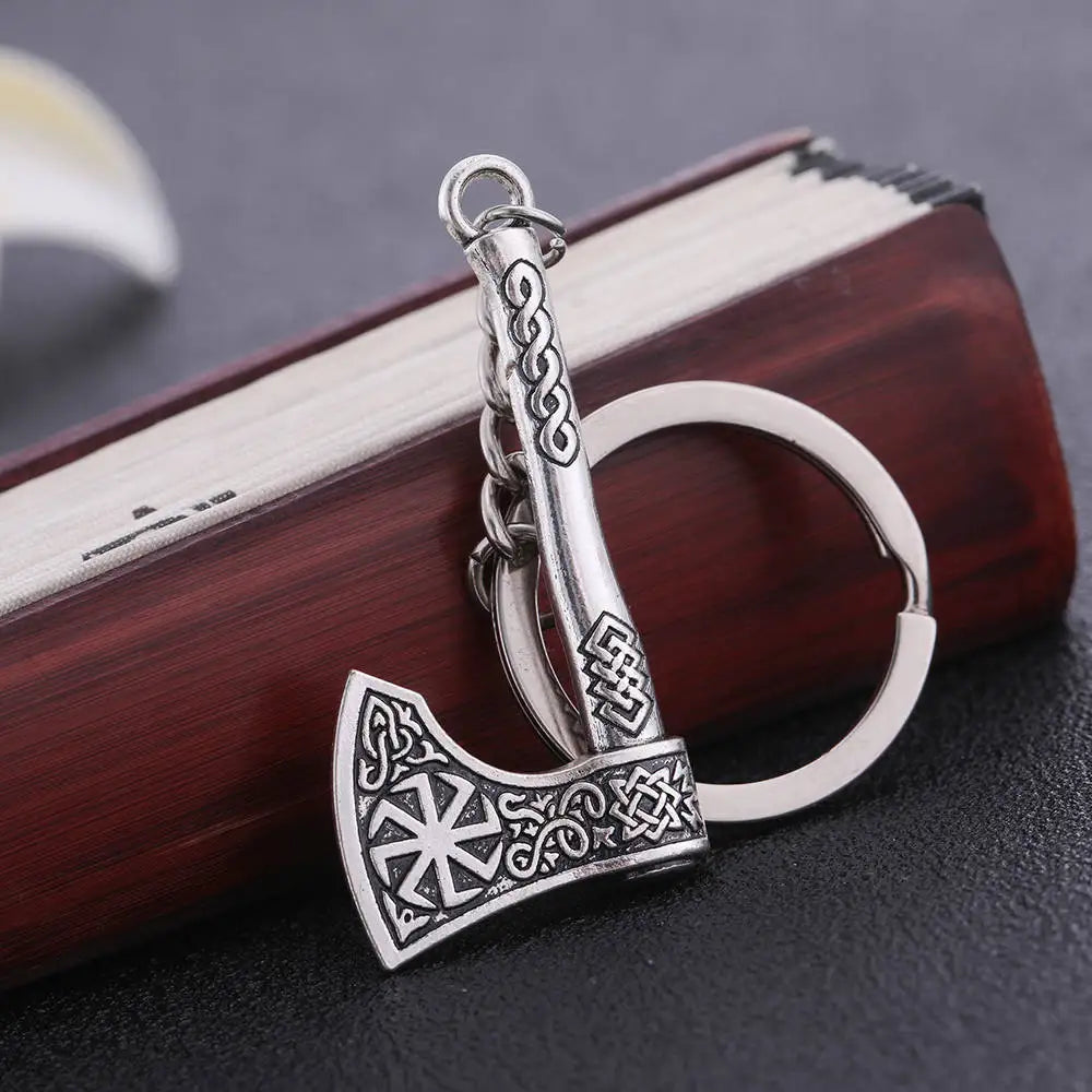 Valknut Triquetra Axe Pendant Keychain Men Women Vintage Keyring Compass Celtics Knot Wicca Viking Jewelry for Bag
