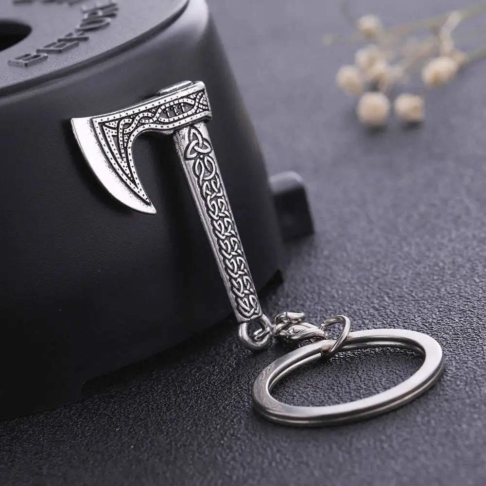 Valknut Triquetra Axe Pendant Keychain Men Women Vintage Keyring Compass Celtics Knot Wicca Viking Jewelry for Bag