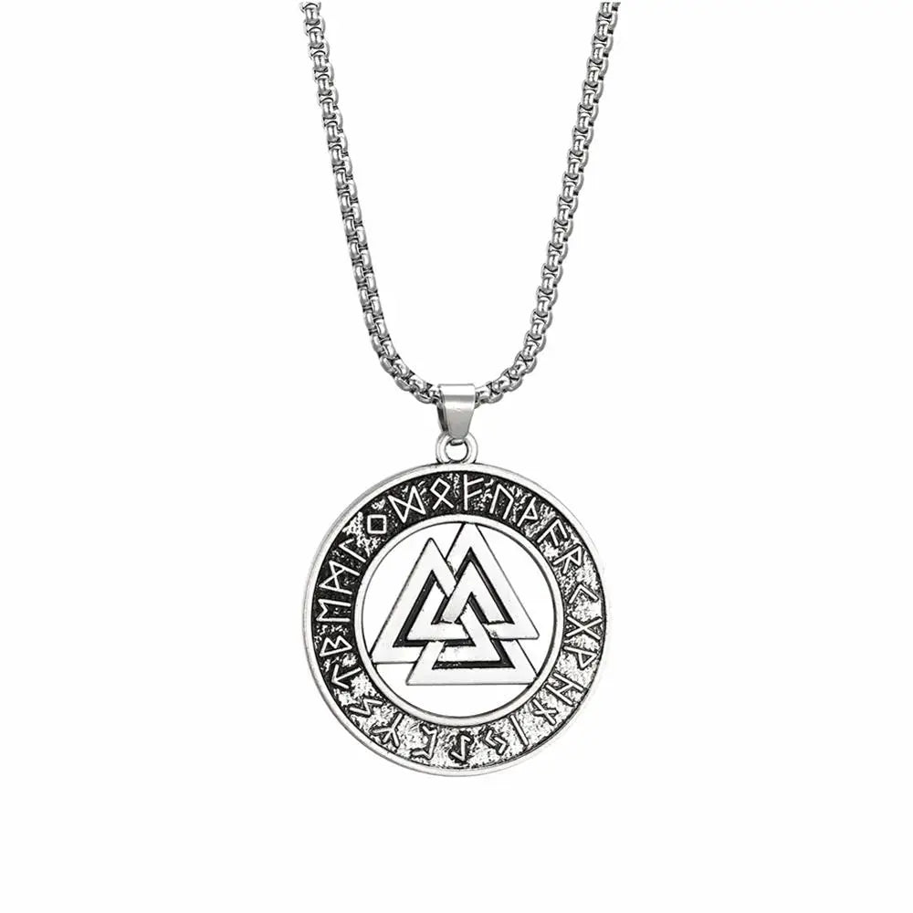 Vintage Men Ethnic Viking Necklace Warrior Scandinavian Amulet Valknut Odin'S Symbol of Norse Runes Pendant Necklace