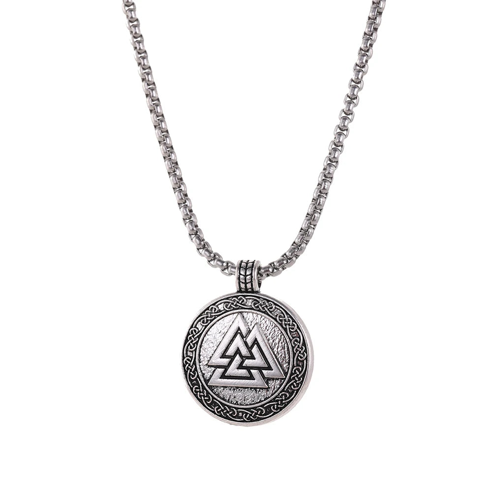 Vintage Men Ethnic Viking Necklace Warrior Scandinavian Amulet Valknut Odin'S Symbol of Norse Runes Pendant Necklace