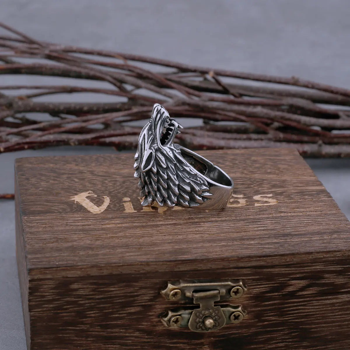 Viking Wolf Stainless Steel Ring Men'S Fashion Domineering High-Quality Motorcycle Male Wolf Ring Accessories Jewelry Gift