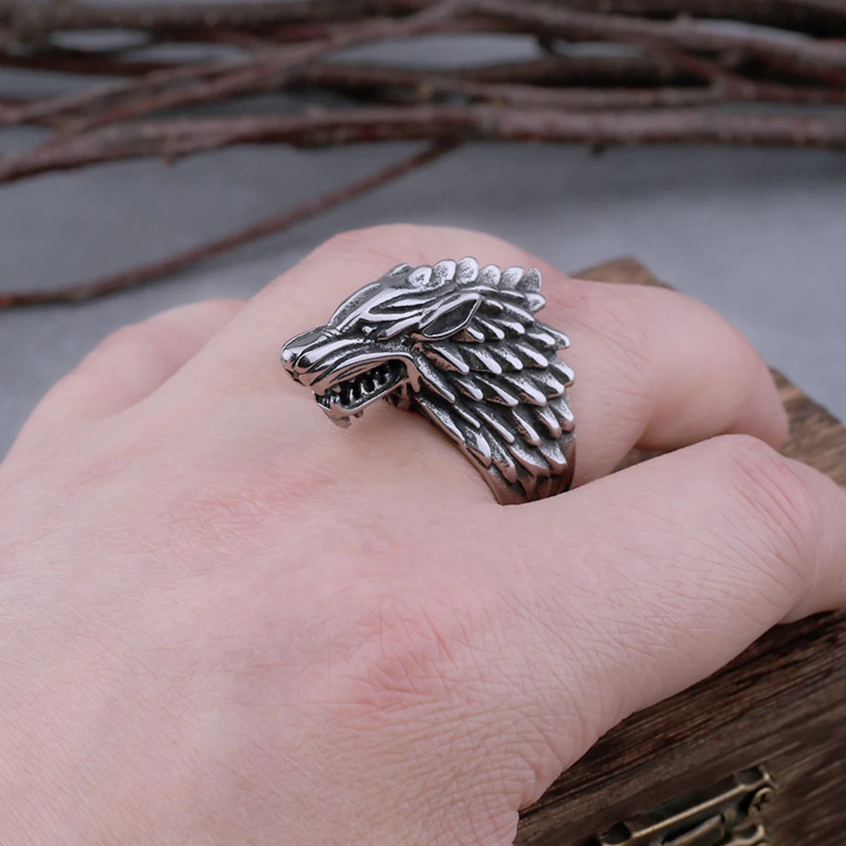 Viking Wolf Stainless Steel Ring Men'S Fashion Domineering High-Quality Motorcycle Male Wolf Ring Accessories Jewelry Gift