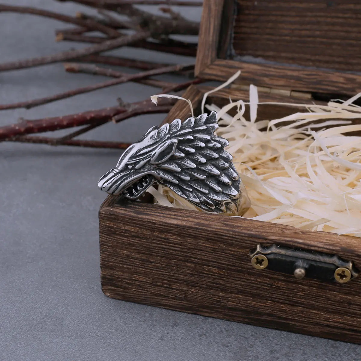 Viking Wolf Stainless Steel Ring Men'S Fashion Domineering High-Quality Motorcycle Male Wolf Ring Accessories Jewelry Gift