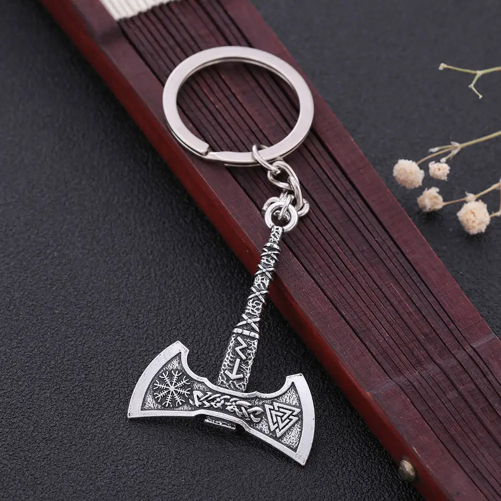Valknut Triquetra Axe Pendant Keychain Men Women Vintage Keyring Compass Celtics Knot Wicca Viking Jewelry for Bag