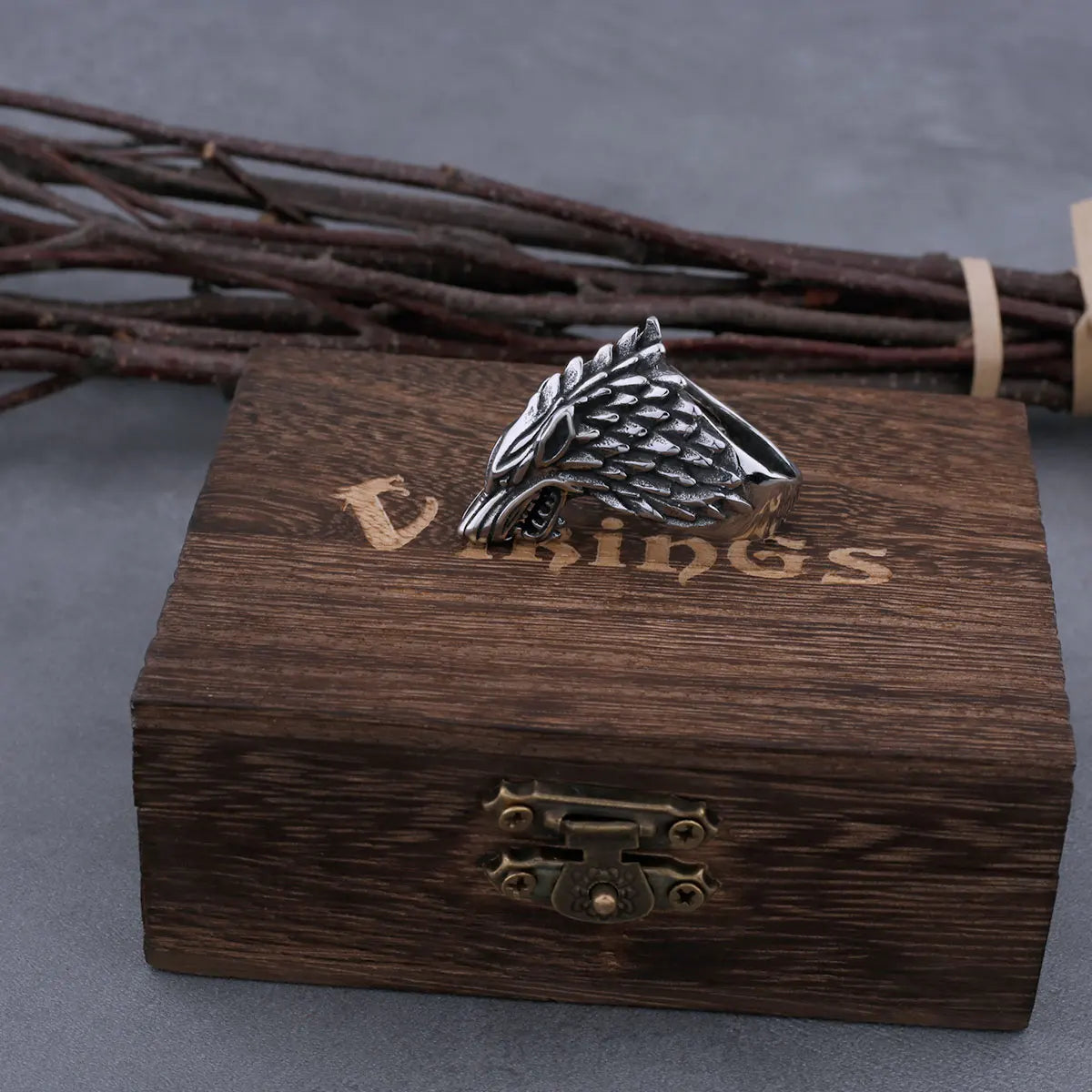 Viking Wolf Stainless Steel Ring Men'S Fashion Domineering High-Quality Motorcycle Male Wolf Ring Accessories Jewelry Gift