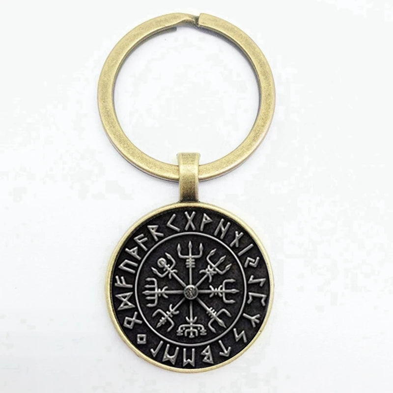 Popular New Vegvisir Viking Pirate Keychain Viking Compass Pattern Glass Pendant Keychain Best Gift