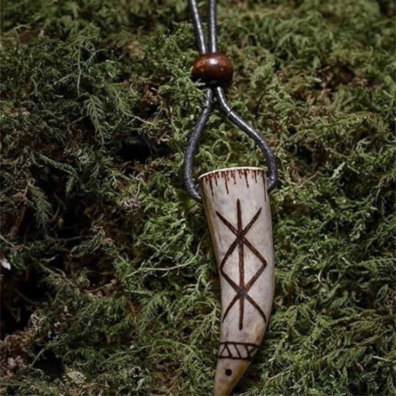 Viking Rune Antler Pendant-Protection Bind Rune,Norse Bind Rune Protection Pendant,Vintage Viking Deer Pendant Necklace,Handcraf