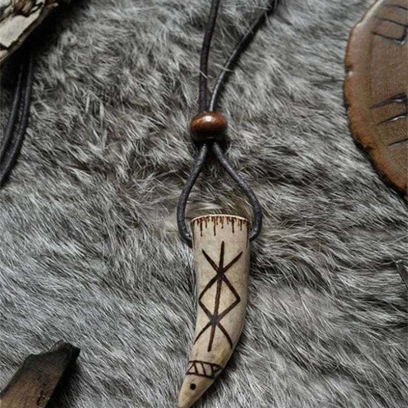 Viking Rune Antler Pendant-Protection Bind Rune,Norse Bind Rune Protection Pendant,Vintage Viking Deer Pendant Necklace,Handcraf