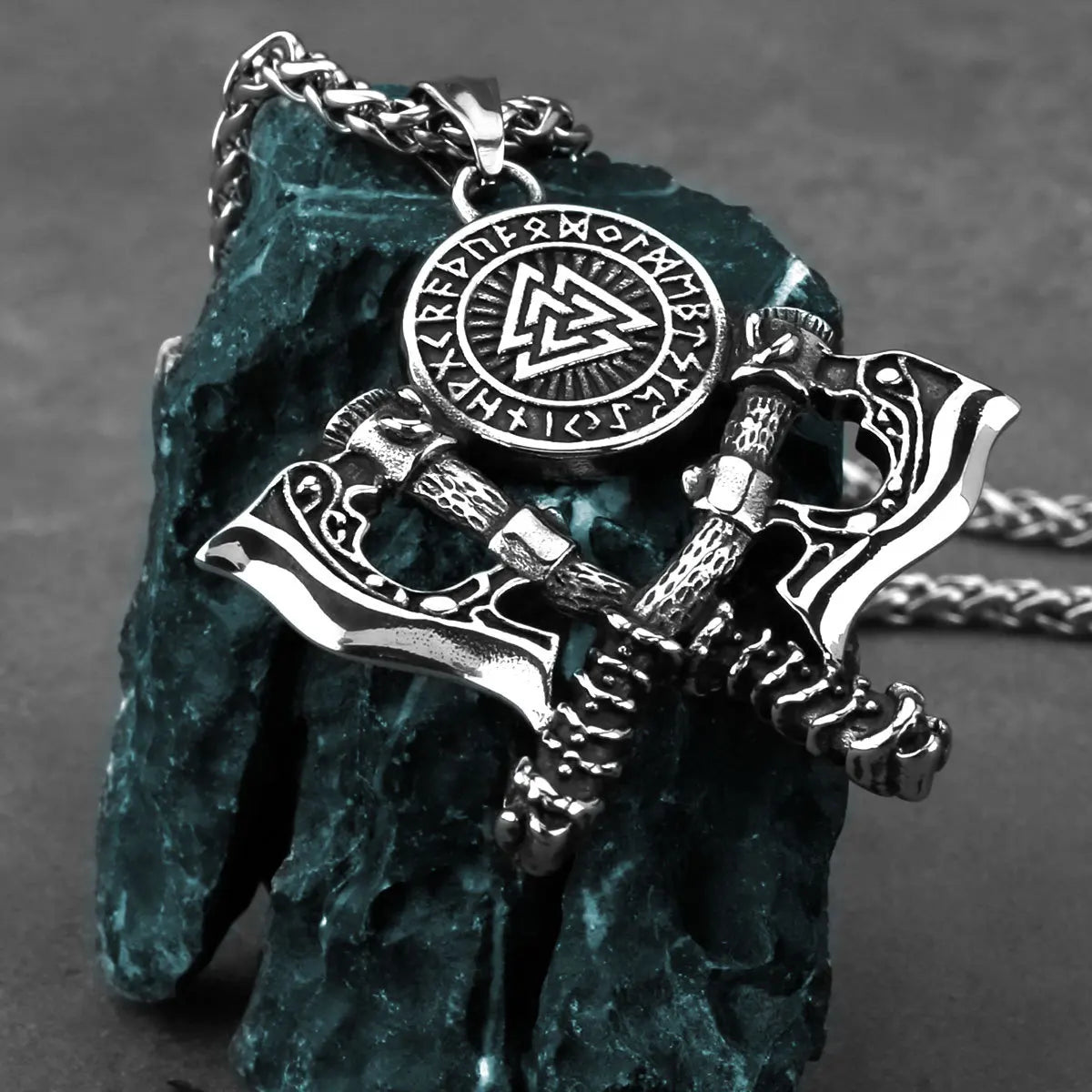 Novelteez Viking Double Axe Pendant - Stainless Steel Necklace for Men, Valknut Rune & Warrior Style‌