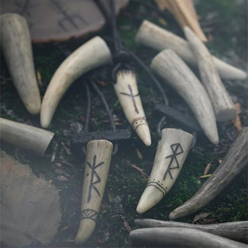 Viking Rune Antler Pendant-Protection Bind Rune,Norse Bind Rune Protection Pendant,Vintage Viking Deer Pendant Necklace,Handcraf