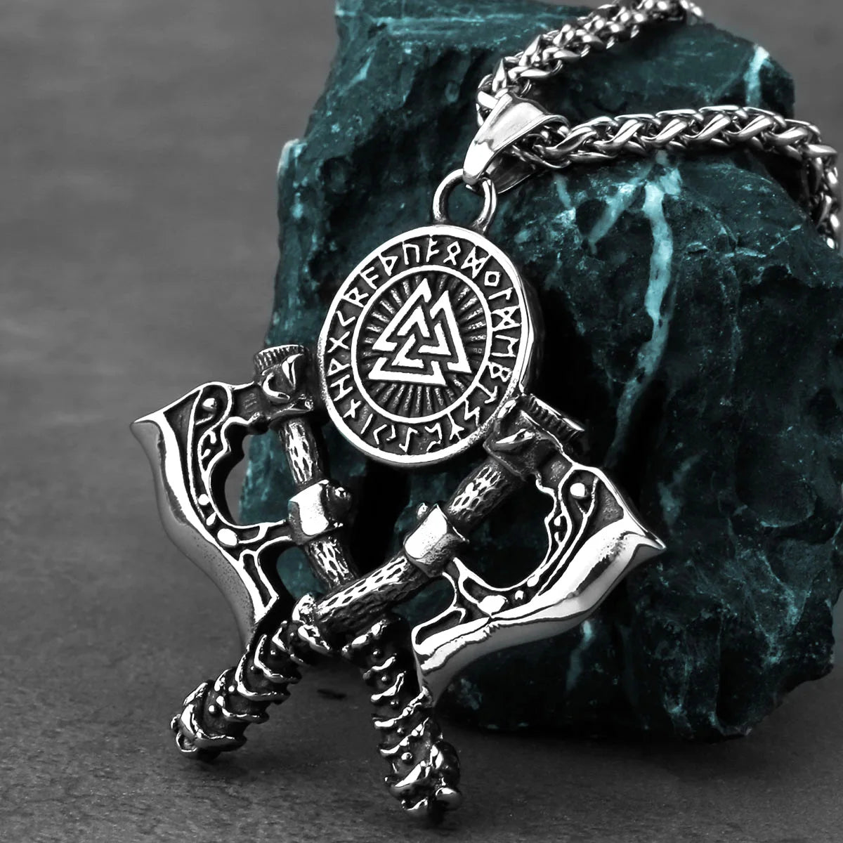 Novelteez Viking Double Axe Pendant - Stainless Steel Necklace for Men, Valknut Rune & Warrior Style‌