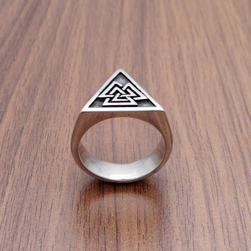 Vintage Ancient Valknut 316 Stainless Steel Triangle Viking Symbol Ring Nordic Runes Protection Signet Rings Pagan Jewelry