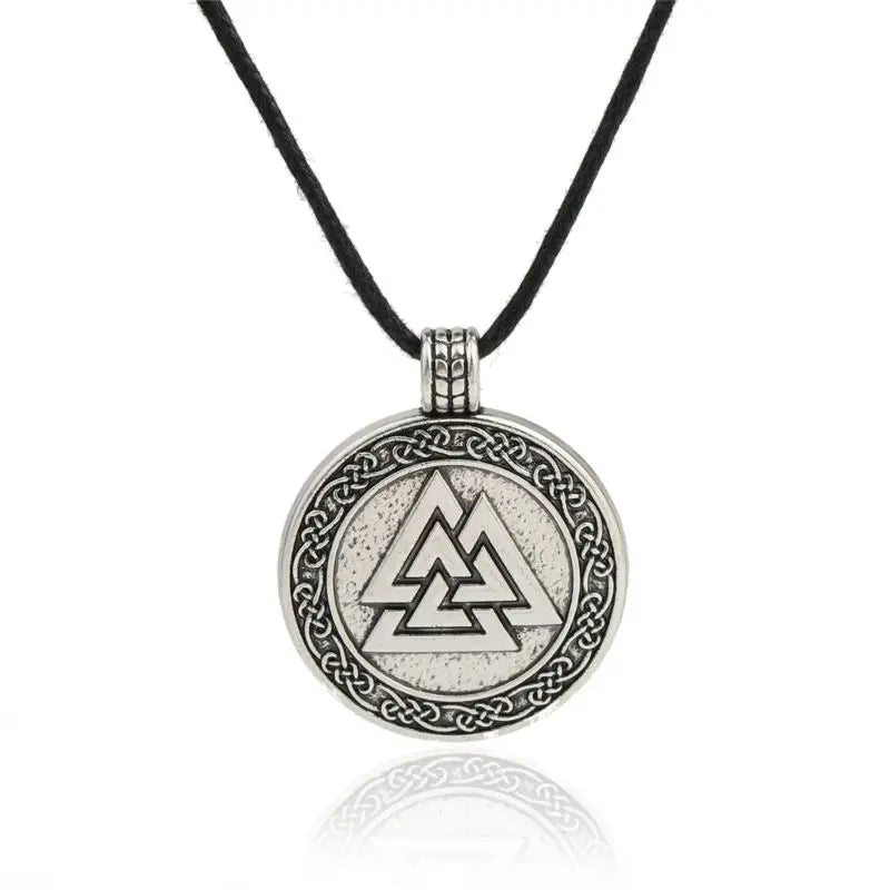 Vintage Men Ethnic Viking Necklace Warrior Scandinavian Amulet Valknut Odin'S Symbol of Norse Runes Pendant Necklace