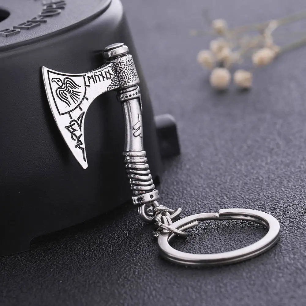 Valknut Triquetra Axe Pendant Keychain Men Women Vintage Keyring Compass Celtics Knot Wicca Viking Jewelry for Bag