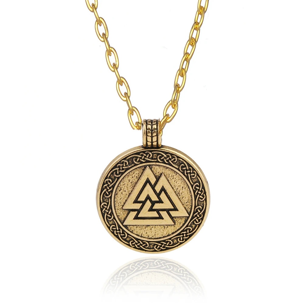 Vintage Men Ethnic Viking Necklace Warrior Scandinavian Amulet Valknut Odin'S Symbol of Norse Runes Pendant Necklace